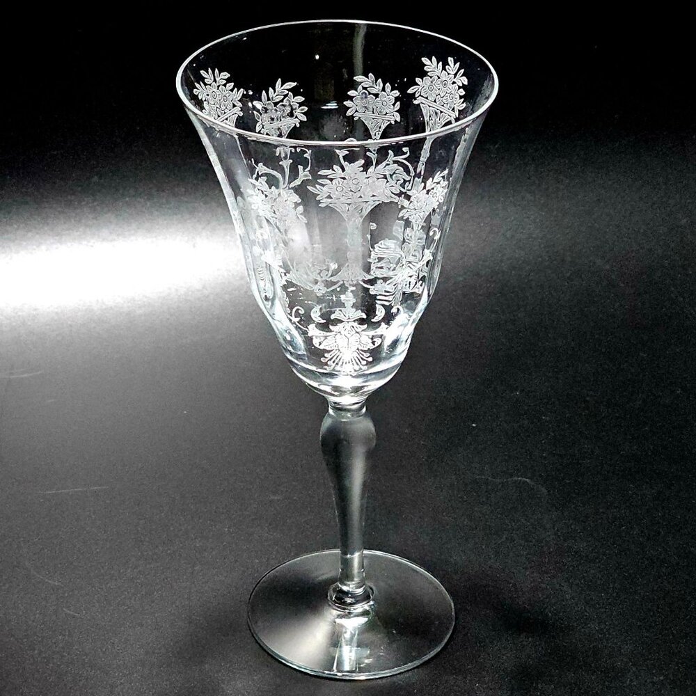 Morgantown Mayfair Wine Water Glass 7.5" etched glass made in USA floral - Picture 2 of 7